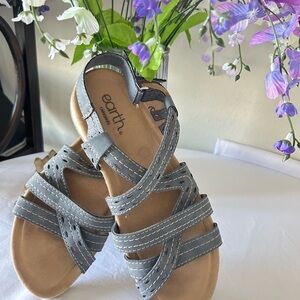 Earth Gray Strappy Sandals with Intricate Design